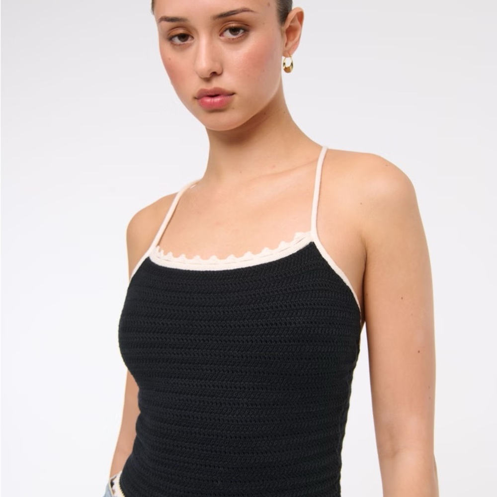 Abercrombie & Fitch Black Crochet Tie-Back Cami | MSRP $60